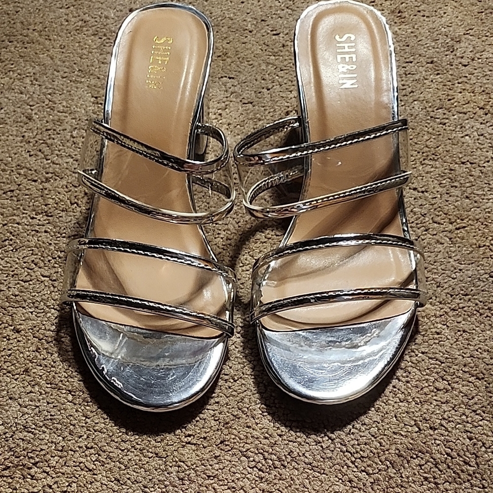 SHEIN Silver Mules with Strappy Design